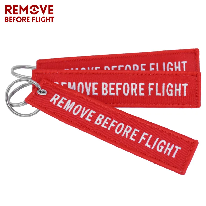 Remove Before Flight Embroidery Keychain for Aviation Gift Chaveiro Para Carro Luggage Tag Key Fob 10 PCS/LOT Red Key Ring Chain