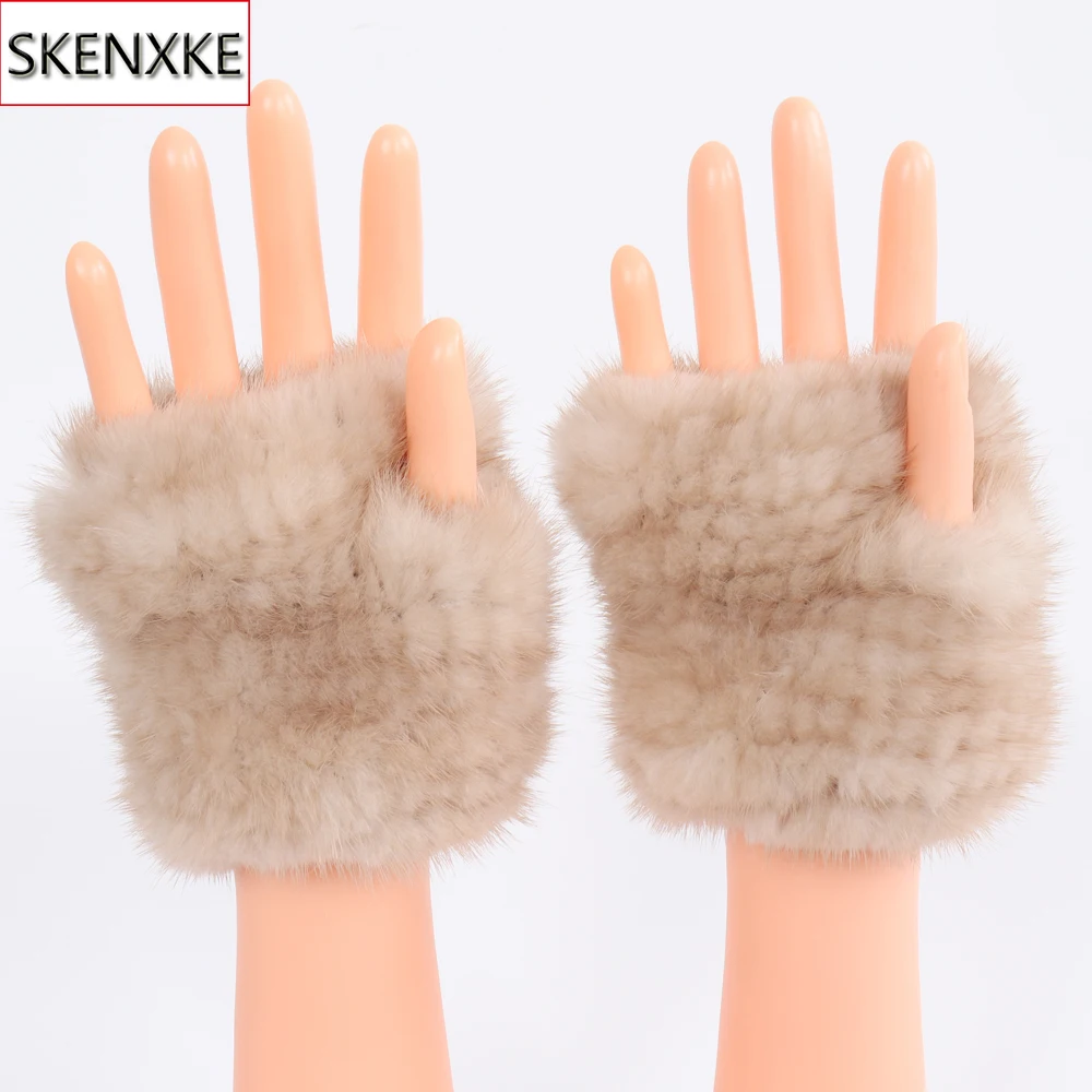 

Luxury Lady Fingerless Genuine Mink Fur Gloves Women Winter Warm Knitted Real Mink Fur Mittens Elastic Wrist Natural Fur Glove