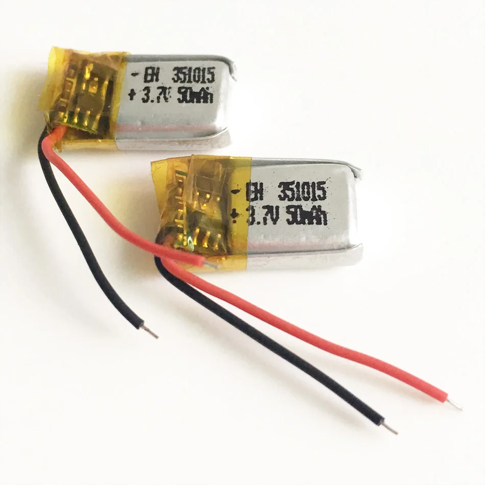 2 PCS 3.7v 50mAh Lithium Polymer LiPo Rechargeable Battery For DIY Mp3 Headphone Bluetooth Recorder Headset 351015