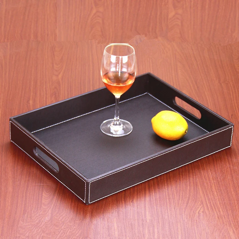 

Black Flat Stripe Leather Tea Tray, Rectangle Fruit Plate, Creative Quality Pallet