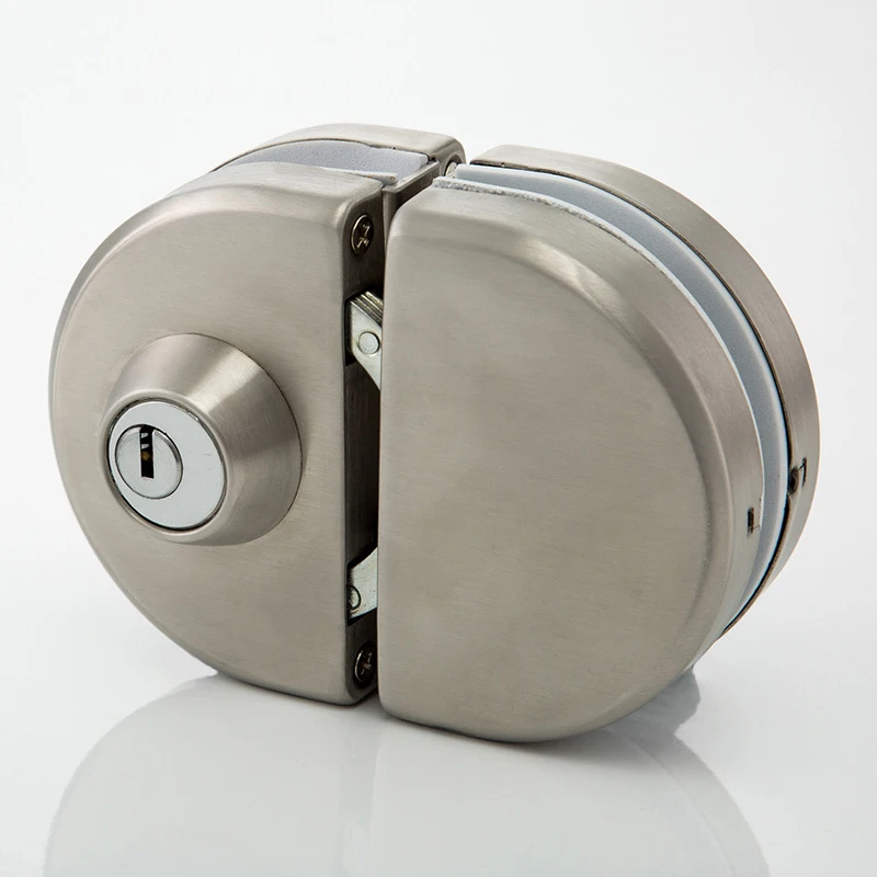 Open-free frameless glass door lock Stainless steel wire drawing semi-circular lock for double door central lock of office