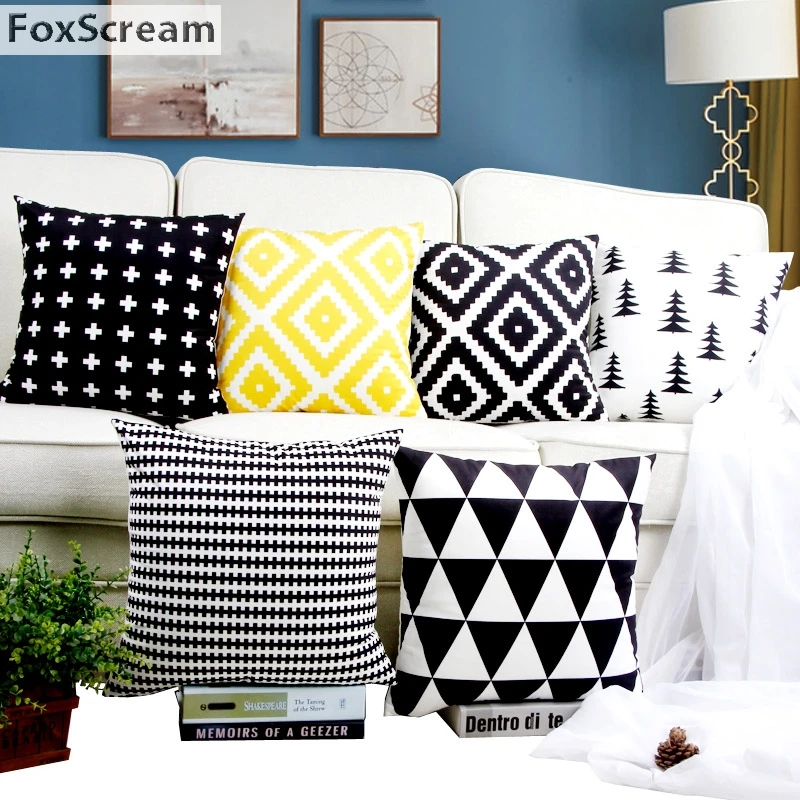 Scandinavian Decorative Pillows Case Throw Pillows Yellow Plaid Geometric Cushions Covers Home Decor Velvet Pillowcase For Sofa