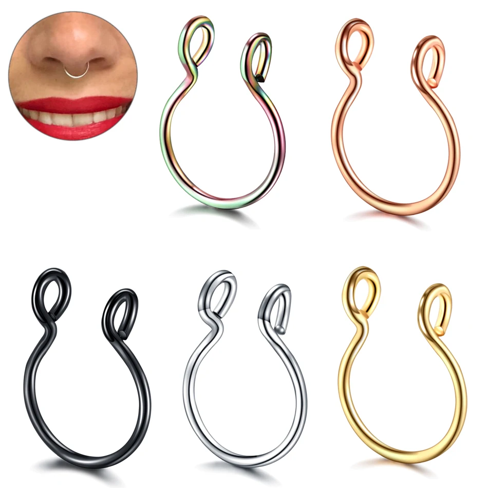 1Pc Stainless Steel Nose Rings Fake Nose Piercings Hoop Ear Piercing Tragus Nariz Rings Ear Cartiliage Tragus Sexy Body Jewelry