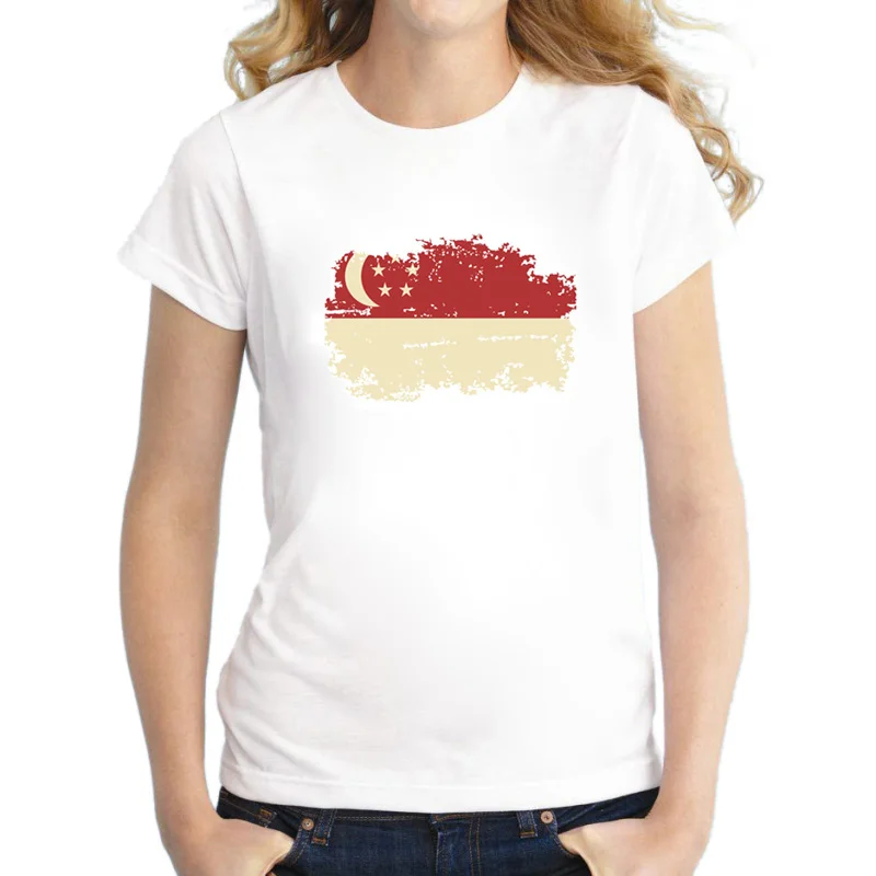 Singapore Flag Summer Rio Games Women T-shirt White 100% Cotton Casual Singapore Nostalgic Flag Style Women T Shirts