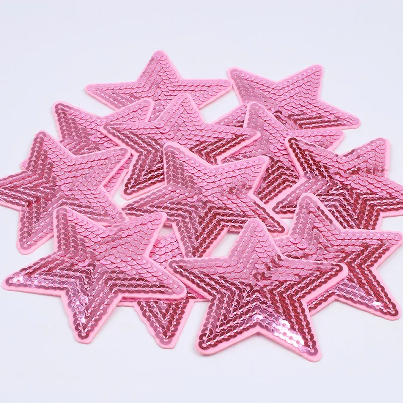 10pcs/lot Sequined Pink Star Patch For Girl Dress Hats T Shirt Bags DIY Iron On Sew On Stickers Cartoon Patches Appliques