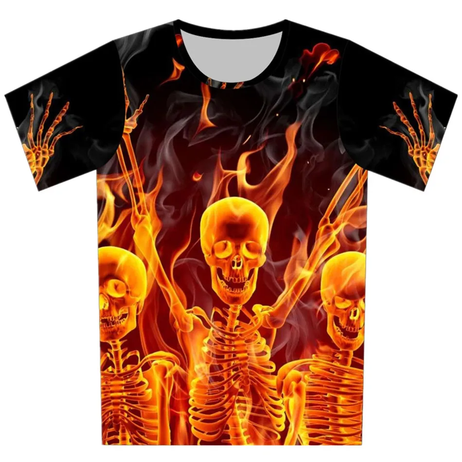 Summer Children Hip Hop T-Shirt Boys Girls Hand Fire Skull Eye Skeleton 3d Printed T Shirt Kids Pullover Tshirts Tops 4-20Y