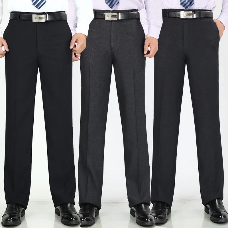 

Spring summer men's office trousers high waist thin loose business casual suit pants Anti-wrinkle Professional dress trousers