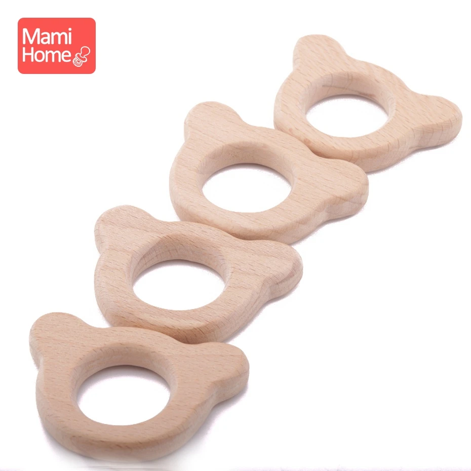 

mamihome 5pc DIY Organic Beech Unfinished Teething Toy Bear head Wood Food Grade Eco-friendly Handcrafted Pendant Teethers