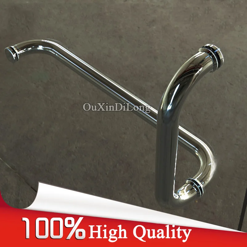 High Quality 304 Stainless Steel Frameless Shower Bath Glass Door Handles L Shape Pull / Push Handles Towel Bar Chrome Finished