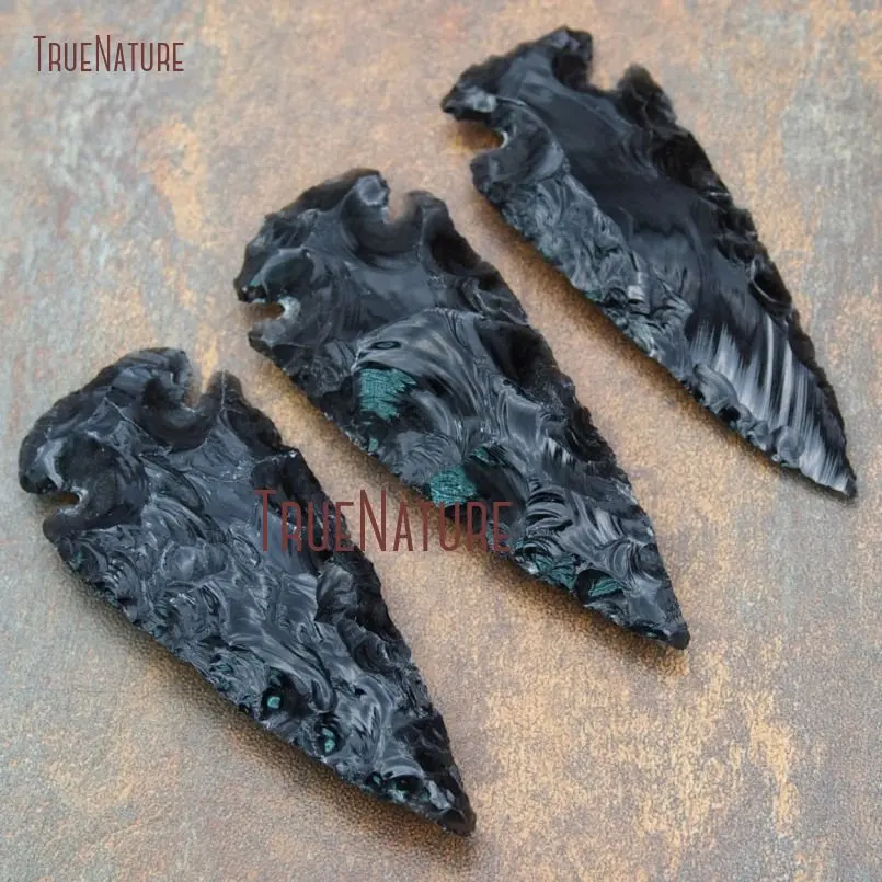 10Pcs New Realease Natural Black Obsidian Pendant Arrows Hammered Arrowhead Necklace Pendant 50-83mm PM15756