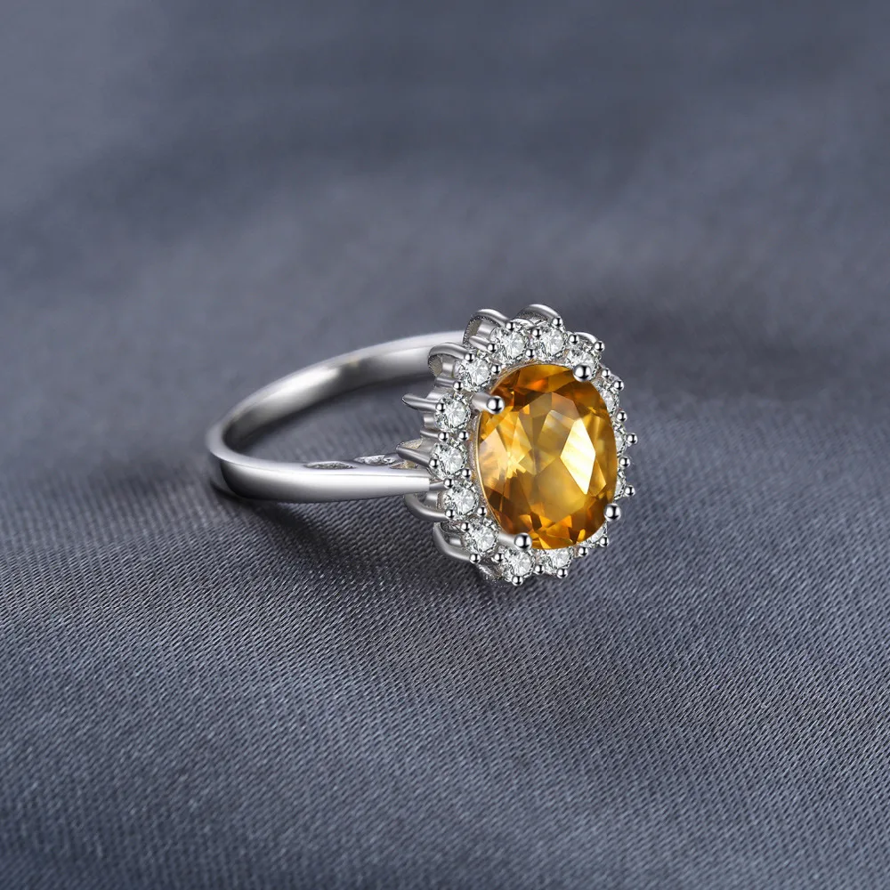 JewelryPalace 1.8ct Princess Diana Natural Citrine 925 Sterling Halo Ring for Woman Wedding Engagement Jewelry Party Fine Gift