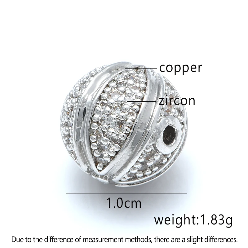 Newest 10mm Ball Beads For Jewelry Making DIY Accessories Findings Copper AAA CZ Rhinestone Handmade Man Woman Bracelet