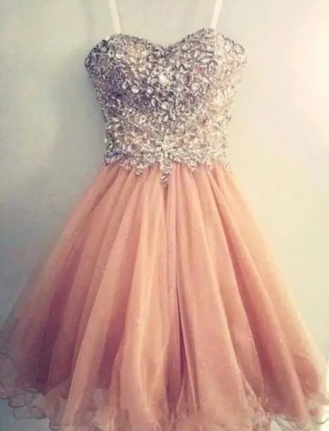 Peach Homecoming Dresses A-line Spaghetti Straps Beaded Crystals Short Mini Elegant Cocktail Dresses