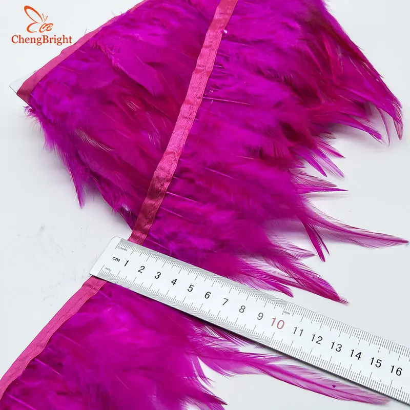 ChengBright  10Yards Chicken Cock Feathers Trim Cloth Sideband Chicken Pheasant Feather Trims Clothing Wedding Feather Ribbon A