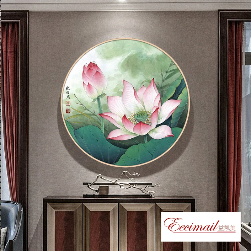 EECAMAIL Diamond Painting Full Diamond Lotus Flower New Sticky Diamond Cross Stitch Round Point Diamond Painting Study Painting