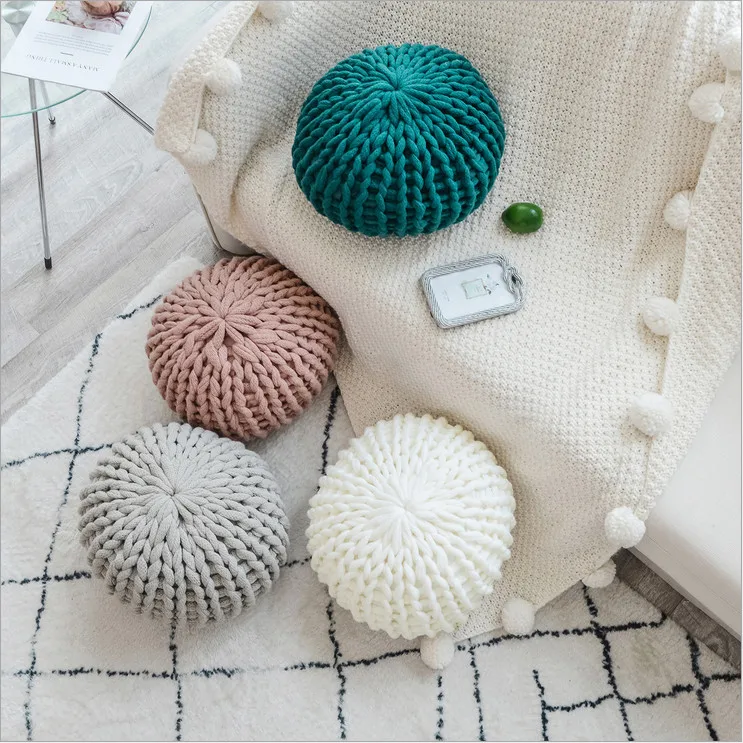 Colorful Hand-knit Round Cushion Decorate Your Home Can Be As POUF Floor Ottoman