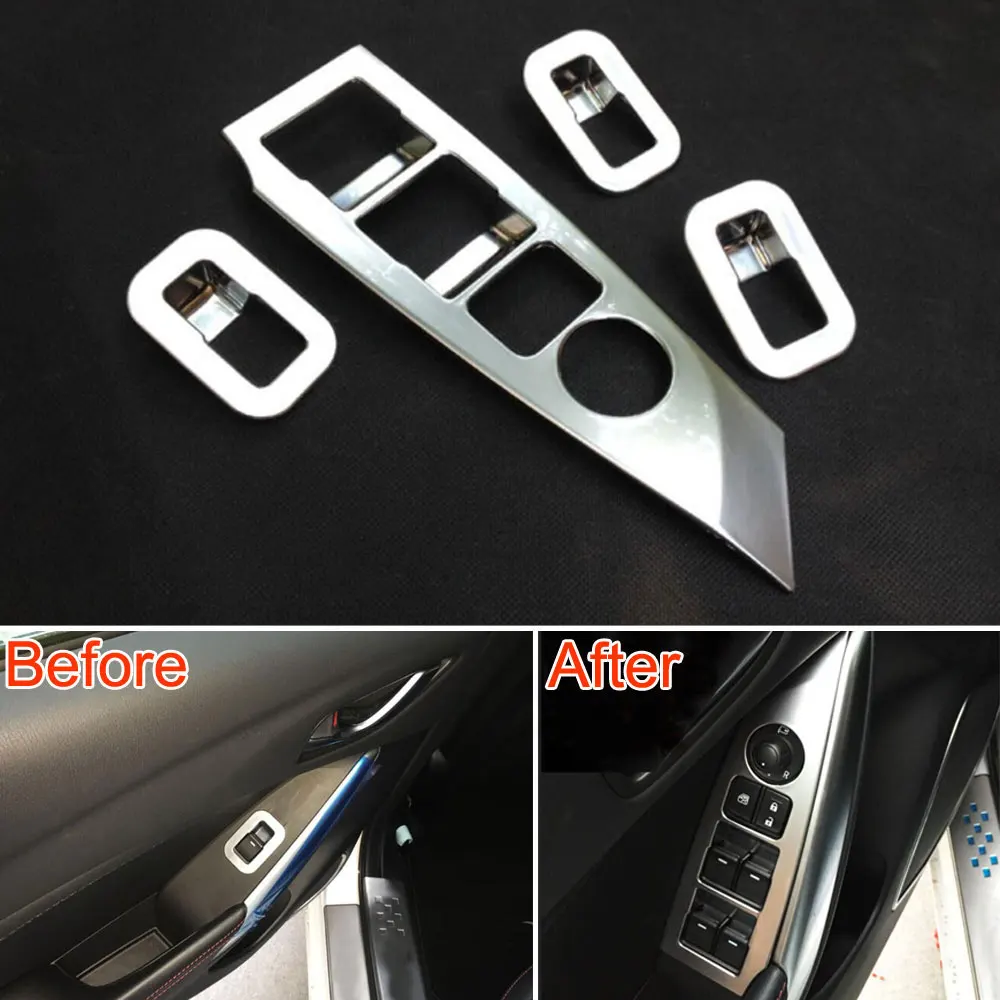 

4Pcs ABS Interior Chrome Door Window Adjustment lift button Bowl Frame Cover Trim For 6 Atenza 2014-2015 Car styling Car covers