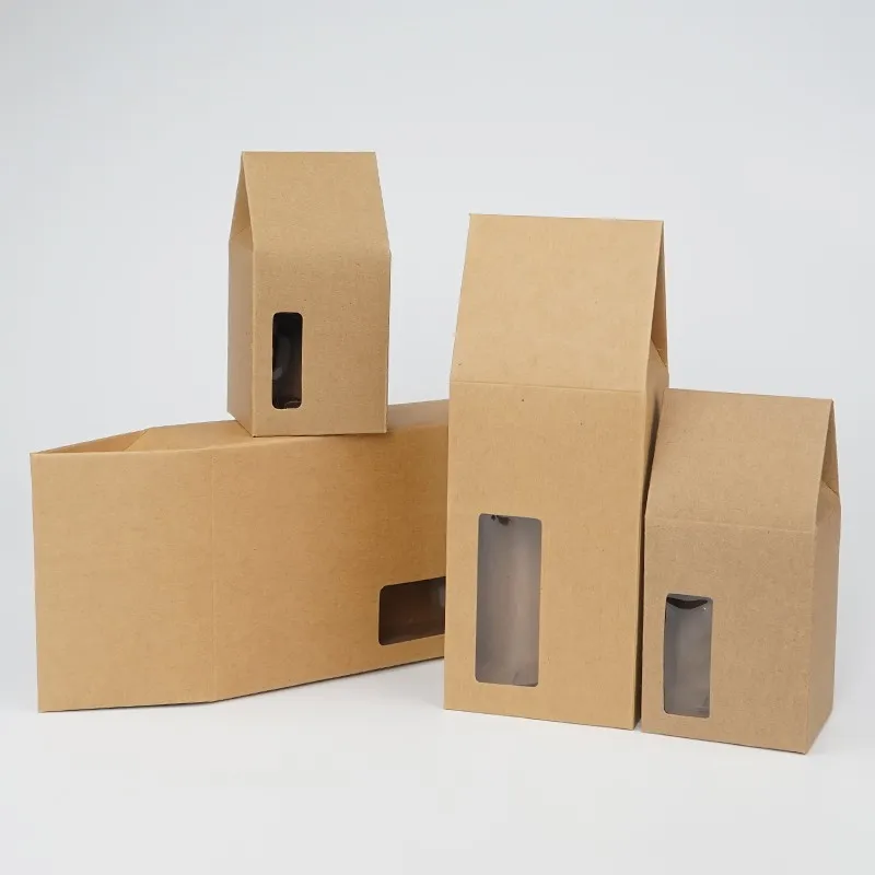 

4 Size PVC Window Kraft Paper Bag Pouches Bag Sand Up Favors Candy Packaging Bags Gift Bags 100pcs/lot Free shipping