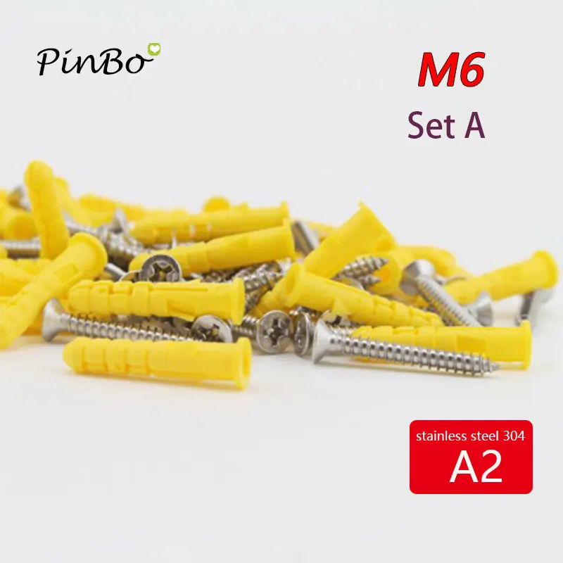 100pc M6*30 sleev nylon wall plug Expansion Tube Screw Bolts Plastic with screw