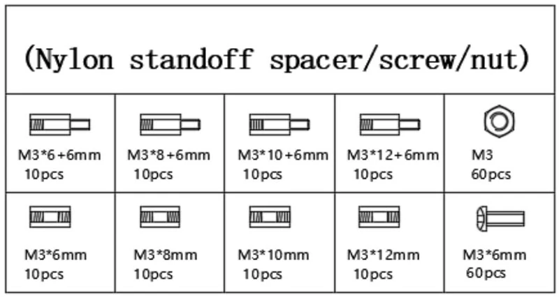 200pcs M2 M2.5 M3 Nylon Standoff Spacer Kits Hex Column Nuts Plastic spacing screws Assortment Mix Kit Threaded Pillar
