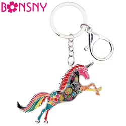 Bonsny Enamel Alloy Horse Unicorn Key Chain Key Ring Handbag Bag Charm Keychain Accessories New Fashion Animal Jewelry For Women