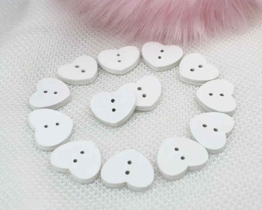 500pcs Heart Shape White Wooden Button Round 18mm Size with 2 Holes for Craft Sewing DIY D25