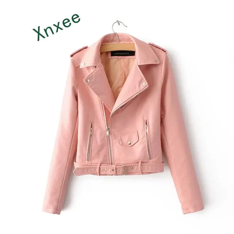 Xnxee-Chaqueta corta de cuero sintético para mujer, abrigo básico de piel sintética con cremallera, a la moda, para motocicleta, novedad de otoño