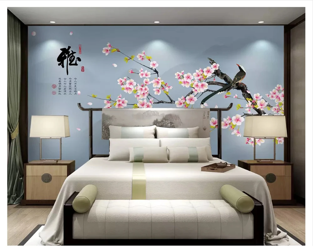 

beibehang Custom papel de parede 3d wallpaper magnolia hand-painted flowers and birds new Chinese background decoration painting