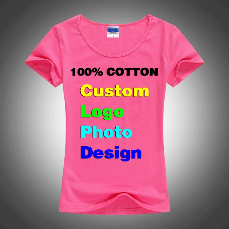 Slim Sexy Custom Tee Shirt  Logo Photo Text Print for Women Ladies Summer Cool Basic Cotton T-Shirt Short Sleeve Tshirt