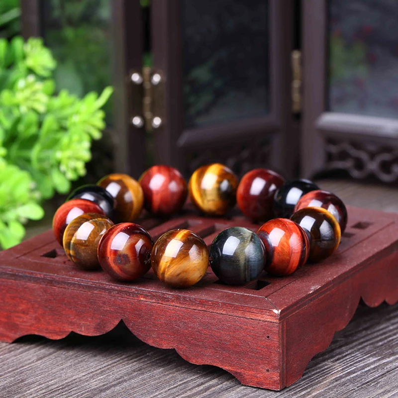 Natural Colorful Tiger Eye Stone Bracelets 12-18mm Beads Crystal Bracelet for Men Women Lucky Fashion Jewelry