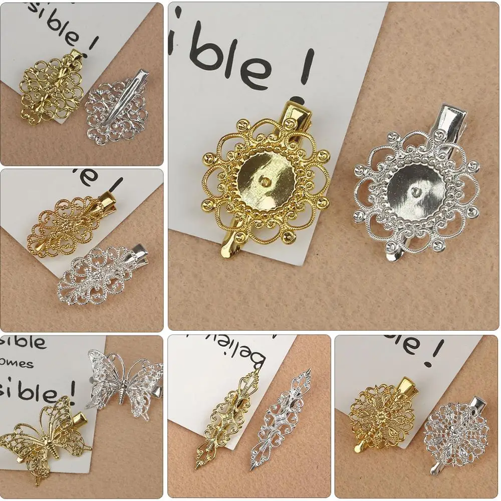Vintage Metal Brass Filigree Copper Plated 4 Colors Duckbill Clip For Handmade DIY Hair Clip Jewelry Findings Accessories