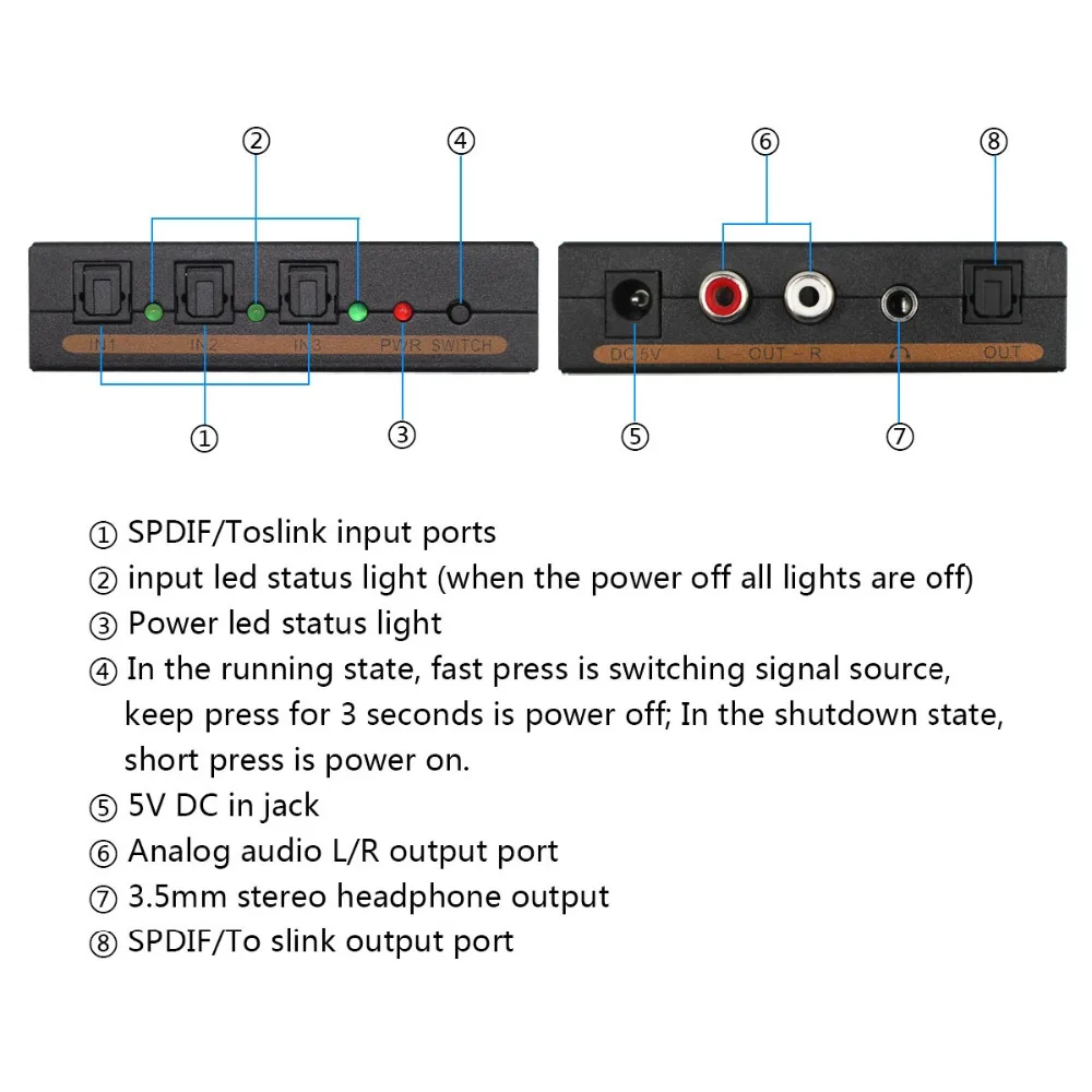 SPDIF/TOSLINK Optical Audio 3x1 Switcher Digital Optical Switch Splitter Extender - Image 2