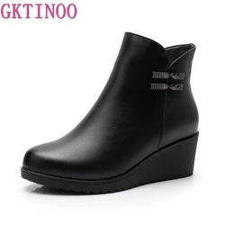 GKTINOO 2024 Genuine Leather Warm Winter Boots Shoes Women Ankle Boots Female Wedges Boots Women Boot Platform Shoes