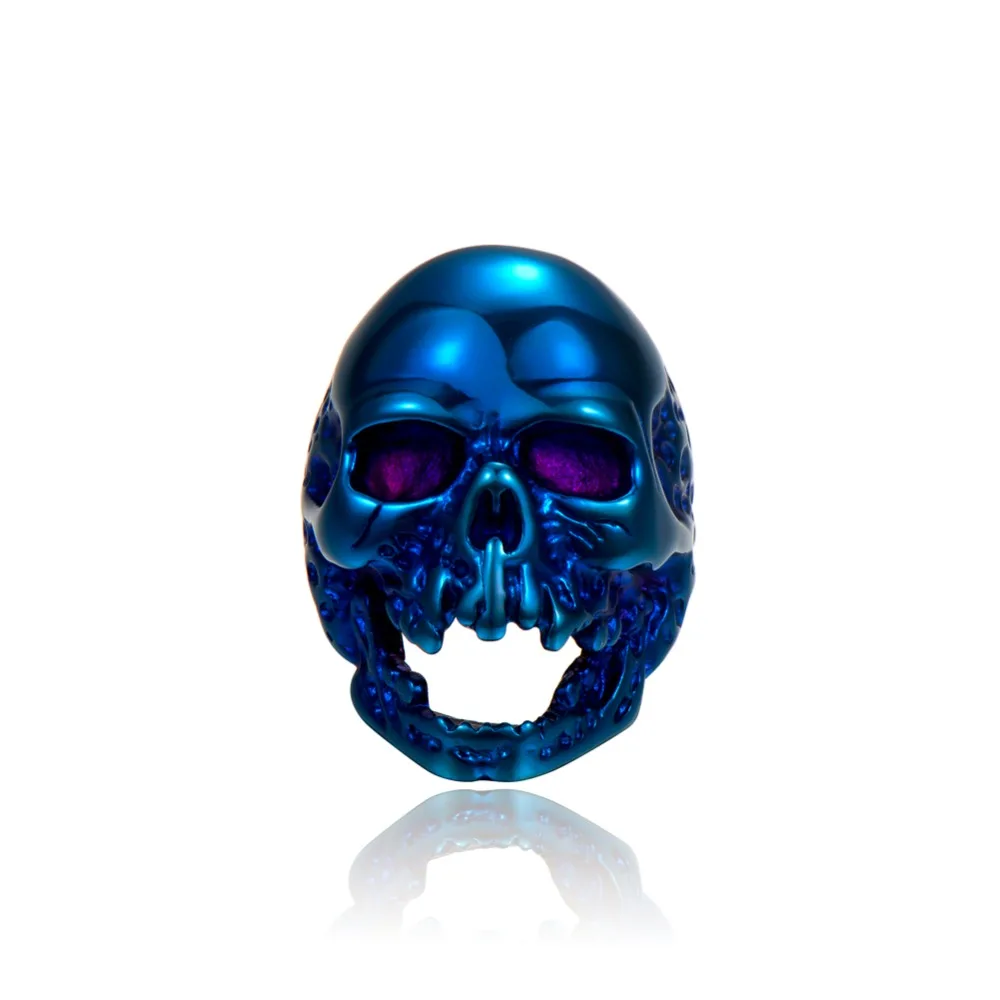 Hot Sale Titanium Steel Gold Black Blue color Zombie Skull Finger Ring Punk Rock Men\'s Stainless Steel Jewelry Halloween Gift