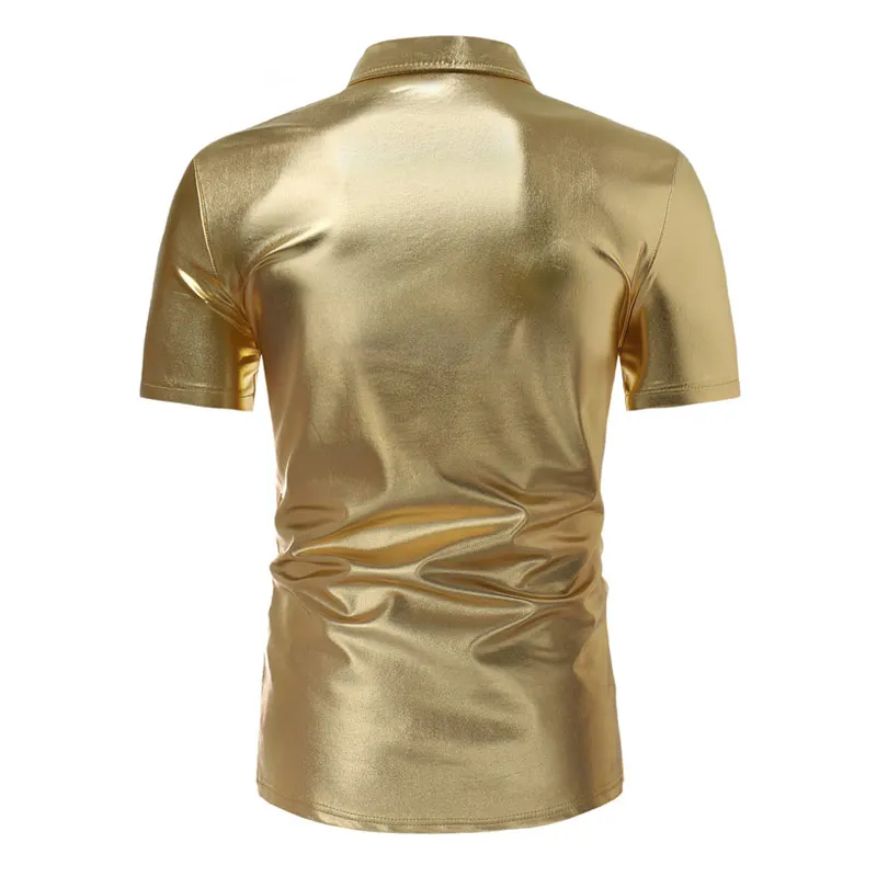 Fashion Harajuku Polo Shirts Men Brand Luxury Nightclub Shiny Gold Silver Summer Short Sleeve Male Dress Shirts Stage Costumes