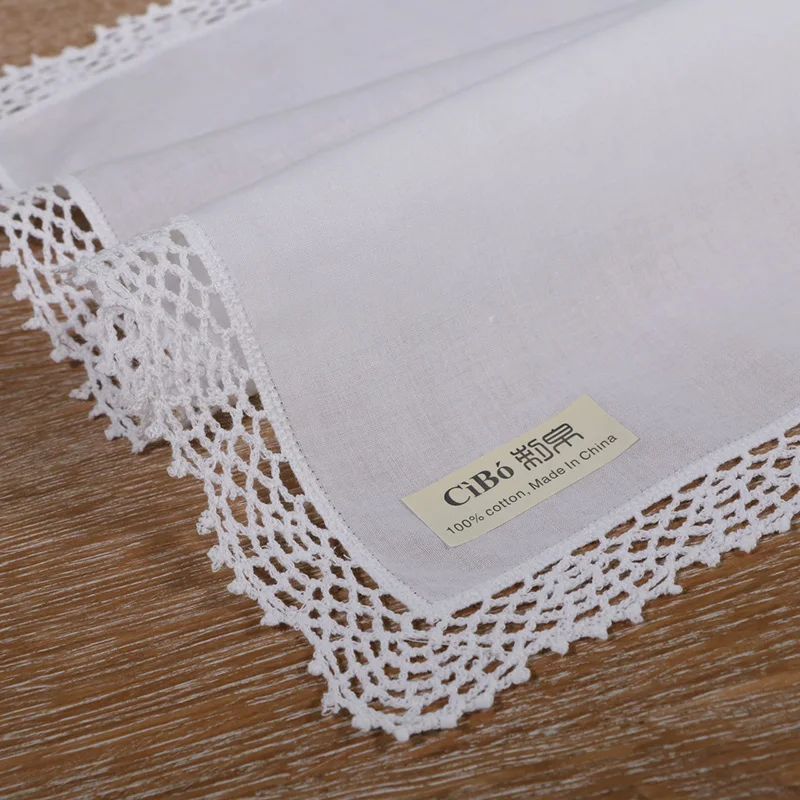 D001: White premium cotton lace handkerchiefs crochet hankies for women/ladies wedding handkerchief