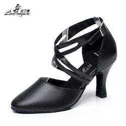 Ladingwu 2018 New Microfiber Synthetic Leather Closed Toe Latin Dance Shoes Dark Red Black Ballroom Tango Salsa Dance Shoes