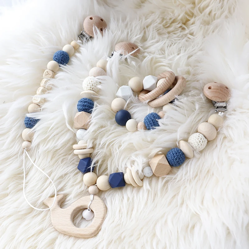 3 pz/1set accessori per passeggino doccia per neonati regalo per allattamento per sonaglio Montessori giocattoli per bambini in legno di faggio masticabili ecologici