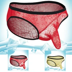 Men's transparent mesh lace guns elephant underwear breathable ice silk hollow thin section Men's briefs jockstrap gay underwear