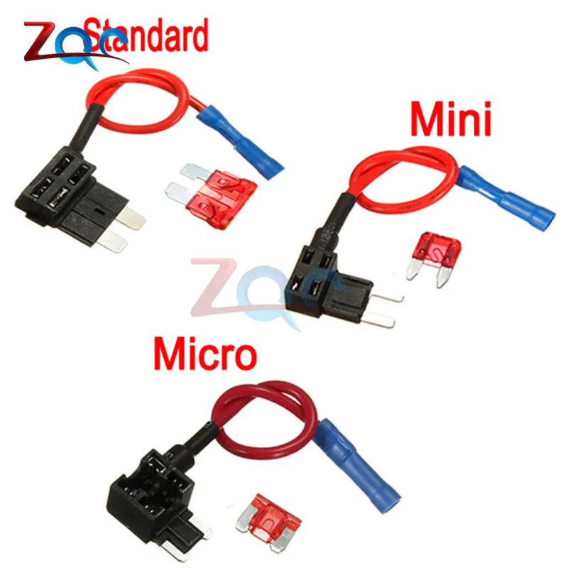 12V Fuse Holder Add A Circuit TAP Adapter Micro Mini Standard ATM APM Blade Auto Fuse with 10A Blade Car Fuse Holder Clip