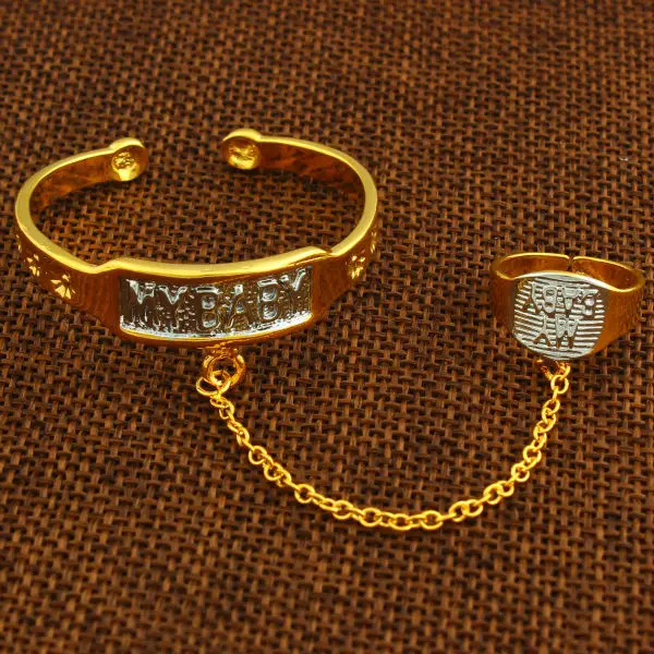 Adixyn New Arrival Two Colors Bangles & Bracelets For Kids18K Gold Color MY BABY For Kid Baby Lovely Jewelry ,Bracelet With Ring