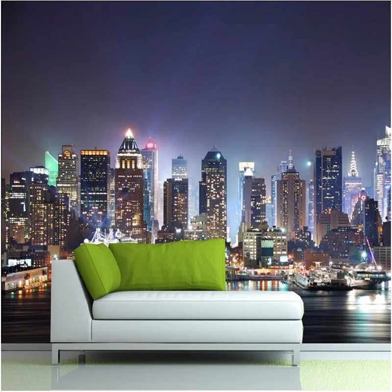 beibehang Manhattan 3d papel de paede, New York City large mural wallpaper night background scenery TV sofa bed paper parede