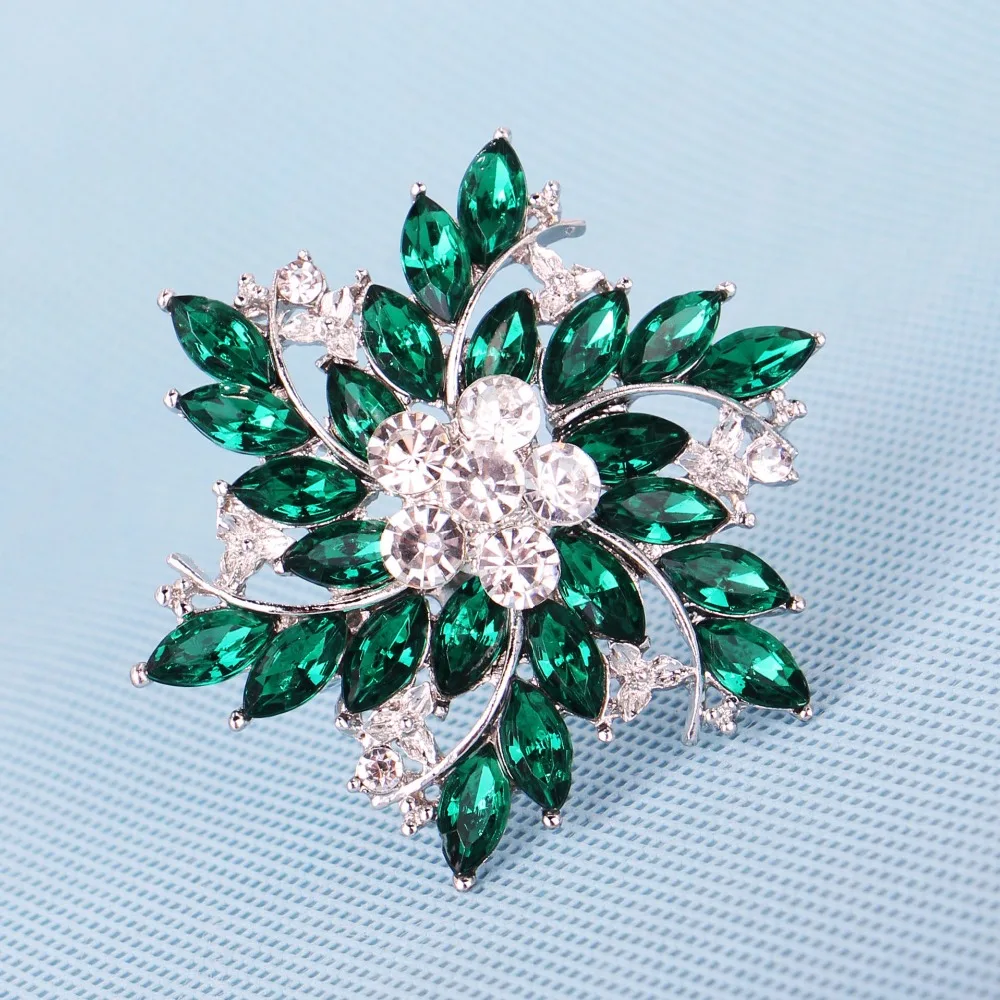 DIEZI Trendy Blue Green Flower Brooch Fashion Brooches Female Gift Rhinestone Brooch For Bridal Bouquet Women Wedding Jewelry