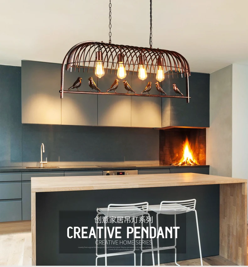 Industrial metal hanging lamp bird wrought iron chandelier lighting retro kitchen bar  pendant lamp lamparas industriales image 2