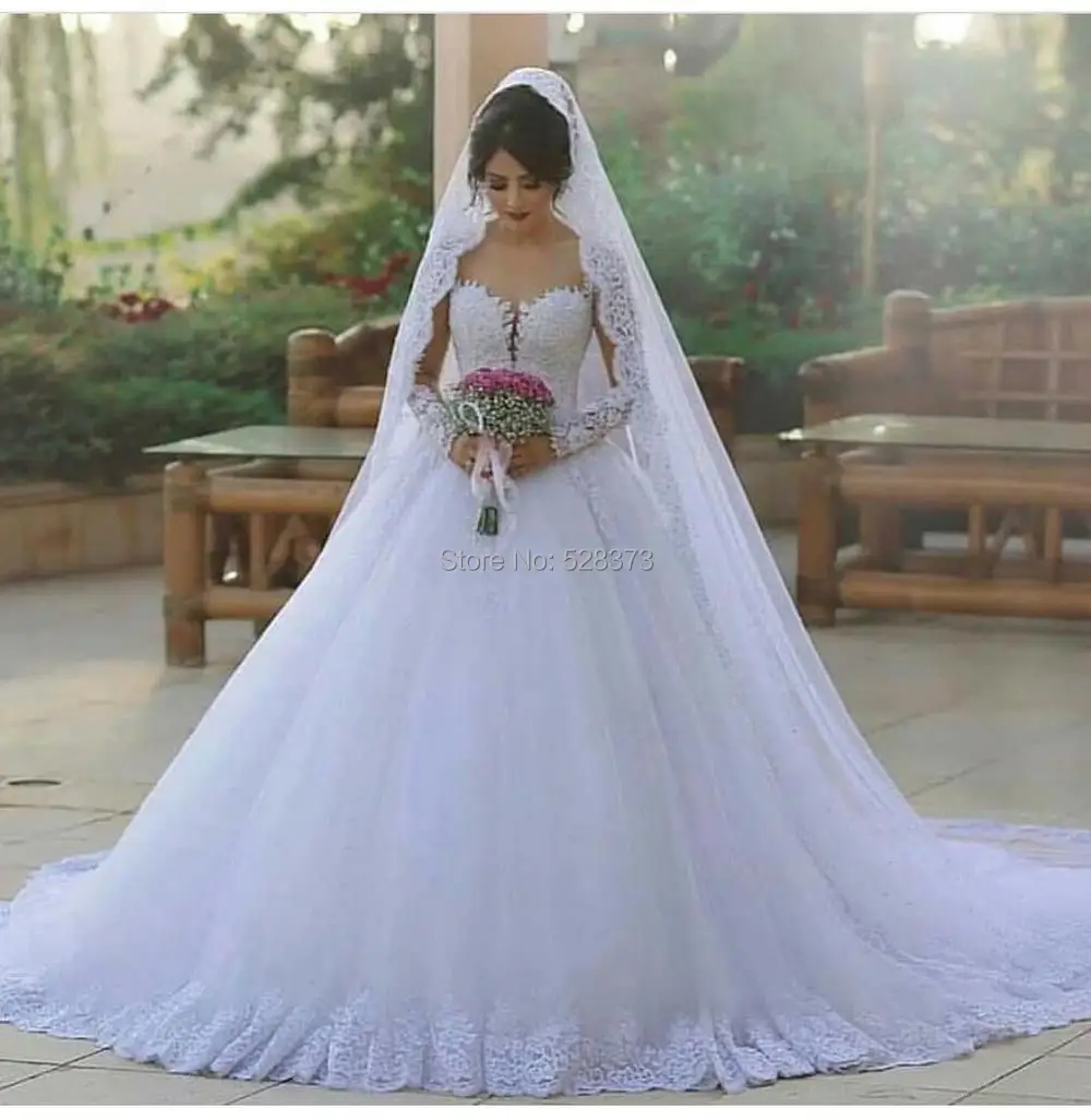 YNQNFS 긴팔 신부 드레스, 화이트 공주 드레스, 쉬폰 원단, 긴 연인 칼라 스타일