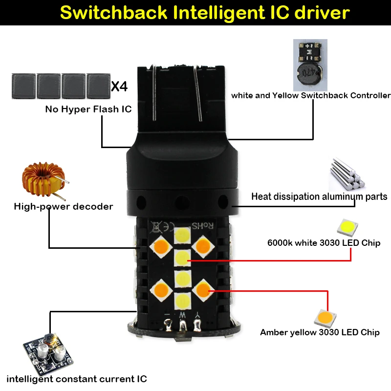 No Hyper Flash Amber/White Dual Color 7443 LED Turn Signal Light Bulbs  White T10 LED Parking Clearance Lights For Ford Mustang