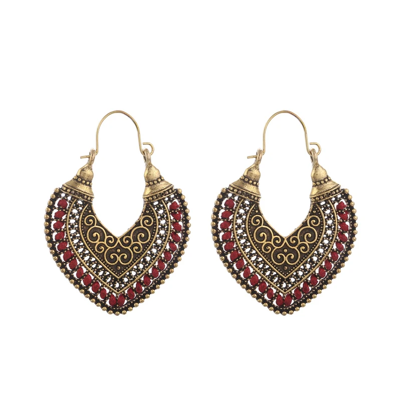 Vintage Statement Ethnic Boho Earrings For Women Heart Shape Bohemian Earings Jewelry Rope Wrap Handmade Drop Earrings Gift