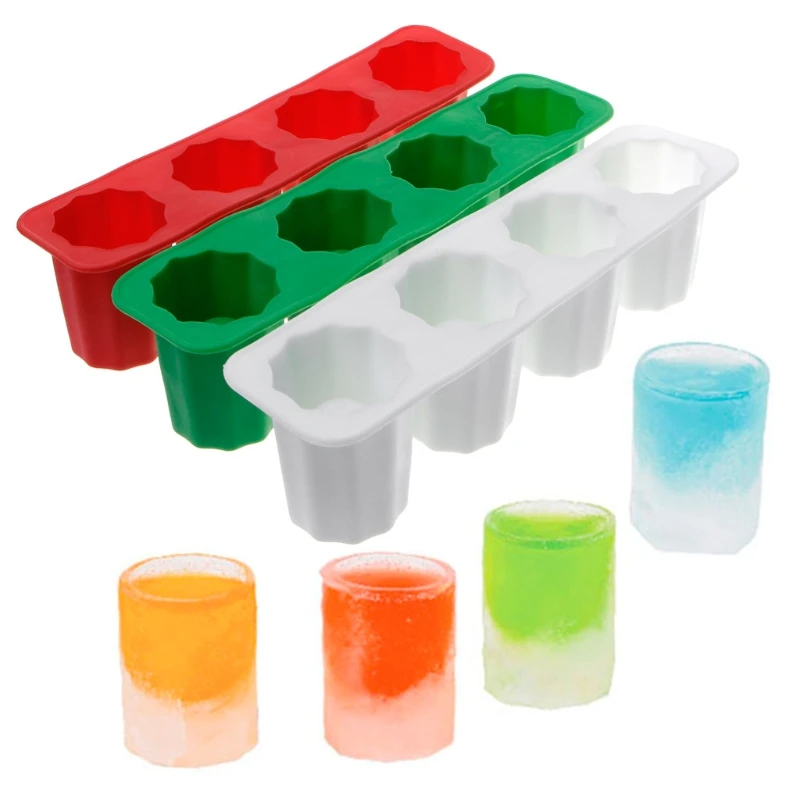 Practical Silicone 4-Cup Shaped Ice Cube Shot Wine Glass Freeze Mold Maker Tool Mar28