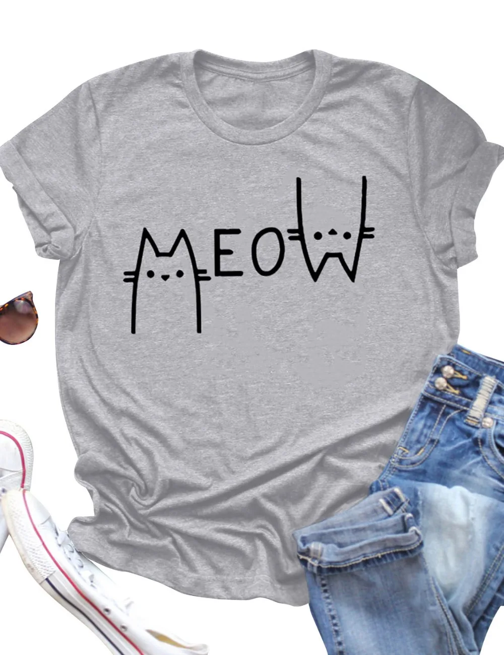 

Skuggnas Cute Meow tshirt Cat Lover shirt Women Graphic T shirt Unisex Cat Meow shirt Short Sleeve Tumblr Tee shirts drop ship