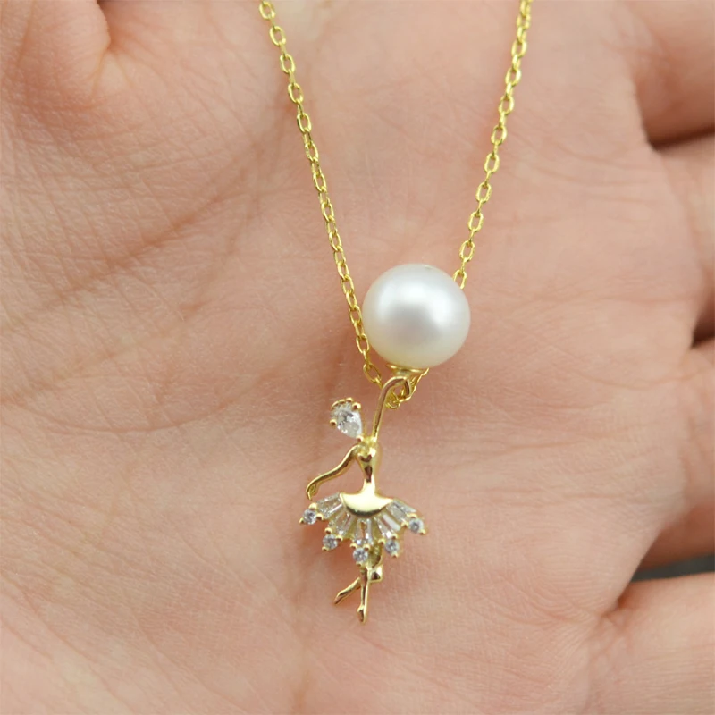 

S925 Sterling Silver Ballerina Pearl Pendant Necklace Accessory Women DIY Pendant Choker Findings Silver&Gold Color 3Pieces/Lot